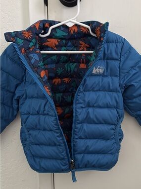 REI Kids Blue Puffer Jacket with Patterned Lining